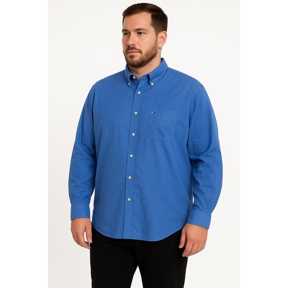 Tommy Hilfiger Mens XXL Shirt Blue Preppy Collared Button Up Chest Pocket Classi